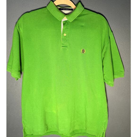 MENS GREEN 2 BUTTON FRONT TOMMY HILFIGER SHORT SLEEVE POLO SHIRT SIZE MEDIUM - Picture 1 of 8